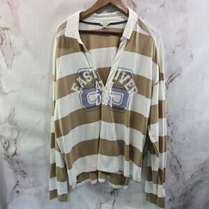 Anthropologie Brown and White Striped Long Sleeve Tee